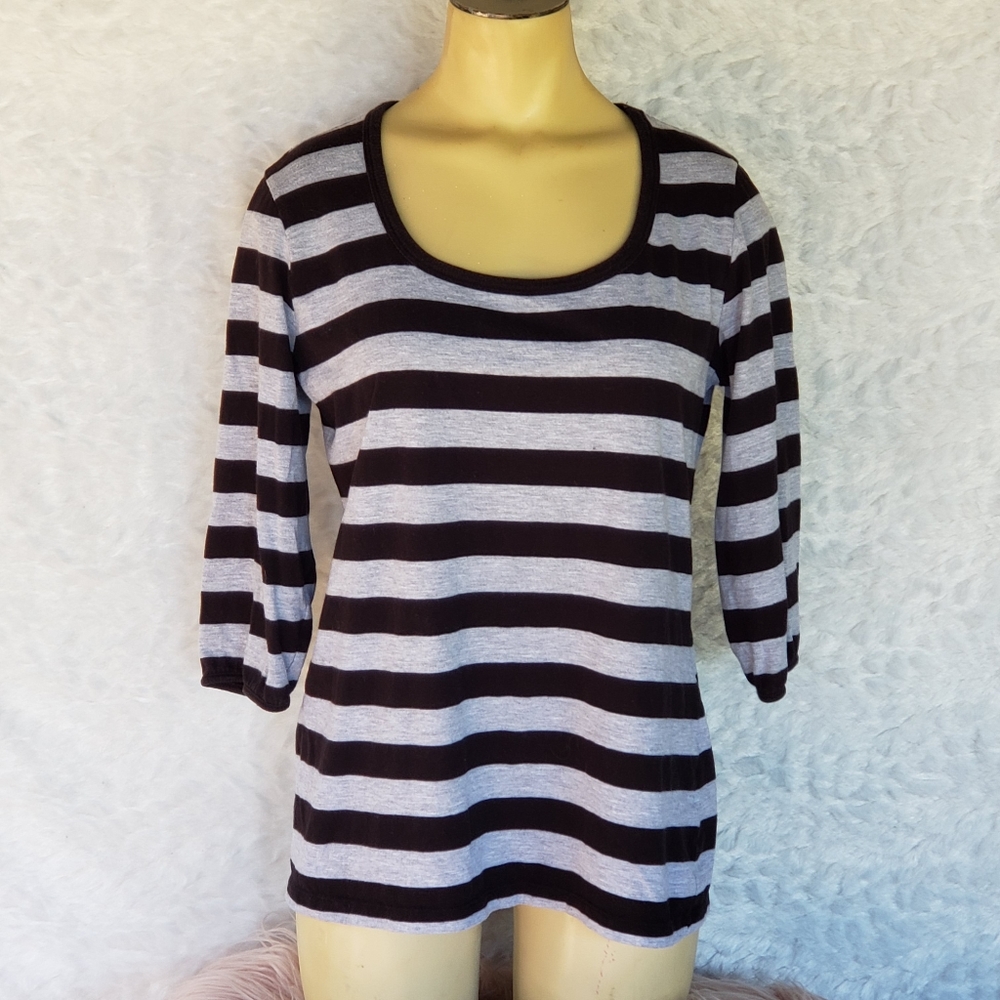 Gray and Black Striped Top